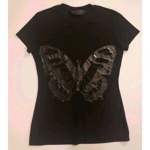 Norma Kamali M Top Women Butterfly Moth Stretch Fairy Whimsigoth Goth Grunge Tee